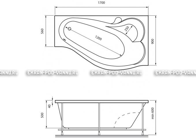 Акриловая ванна Relisan Isabella 170x90x60 – купить по цене 24130 руб. в интернет-магазине в городе Ярославль картинка 4
