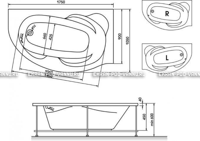 Акриловая ванна Relisan Liliya 175x90 – купить по цене 24570 руб. в интернет-магазине в городе Ярославль картинка 3