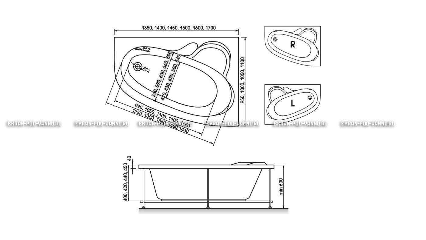 Акриловая ванна Relisan Ariadna 140x100 – купить по цене 24860 руб. в интернет-магазине в городе Ярославль картинка 10