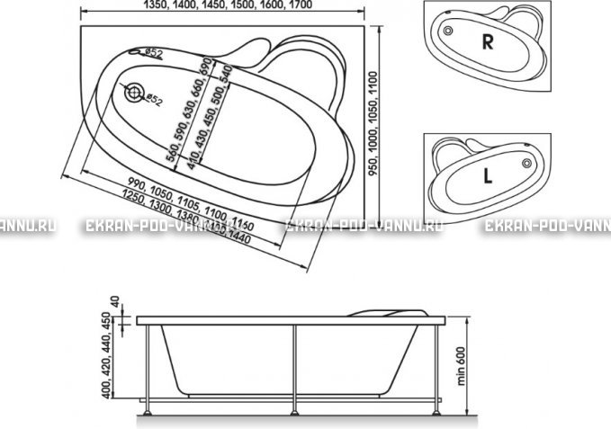 Акриловая ванна Relisan Ariadna 140x100 – купить по цене 24860 руб. в интернет-магазине в городе Ярославль картинка 3