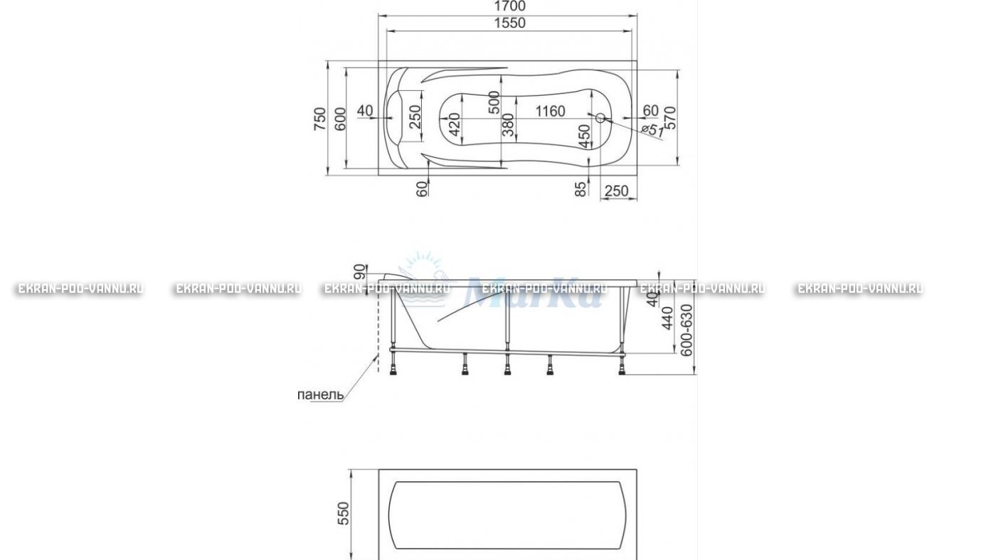 Акриловая ванна 1MarKa Calypso 170x75 – купить по цене 13950 руб. в интернет-магазине в городе Ярославль картинка 22