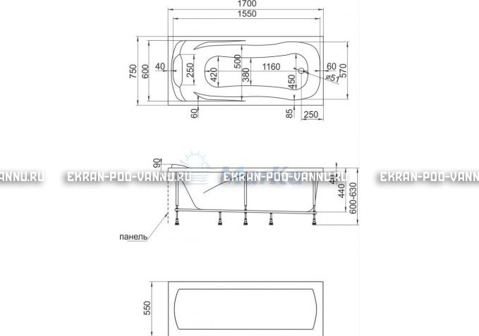 Акриловая ванна 1MarKa Calypso 170x75 – купить по цене 13950 руб. в интернет-магазине в городе Ярославль картинка 7