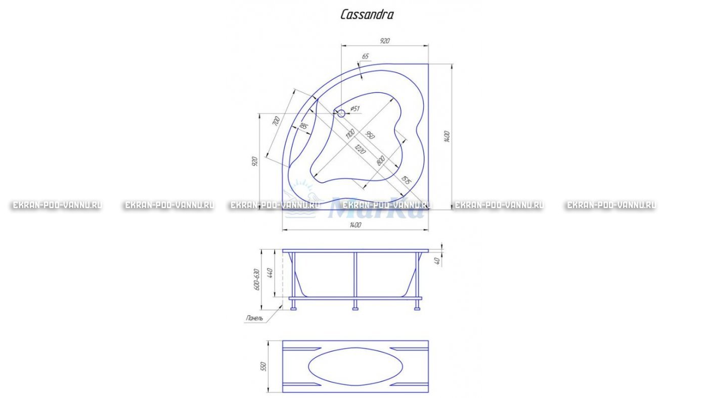 Акриловая ванна 1MarKa Cassandra 140x140 – купить по цене 18620 руб. в интернет-магазине в городе Ярославль картинка 19