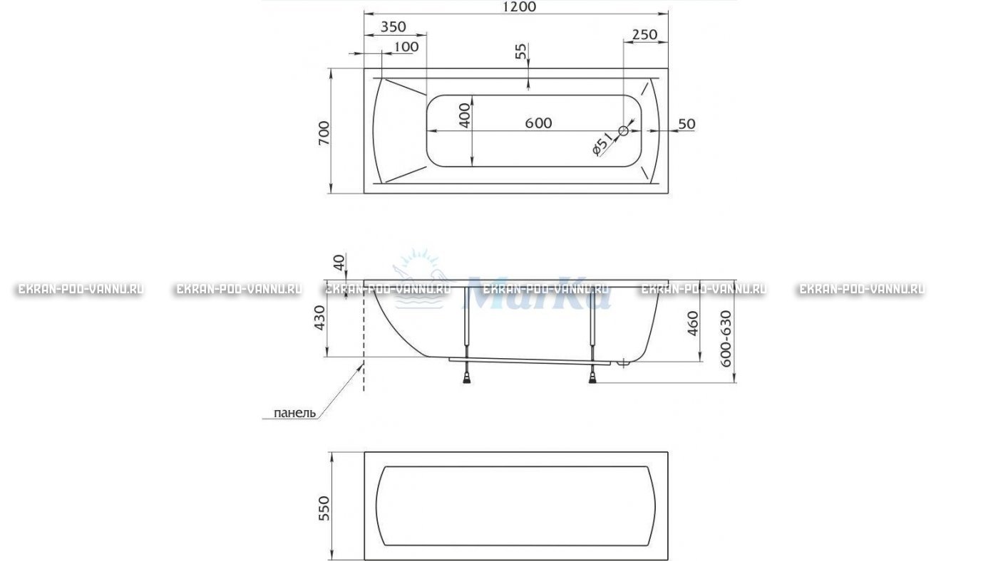 Акриловая ванна 1MarKa Modern 120x70 – купить по цене 7600 руб. в интернет-магазине в городе Ярославль картинка 13