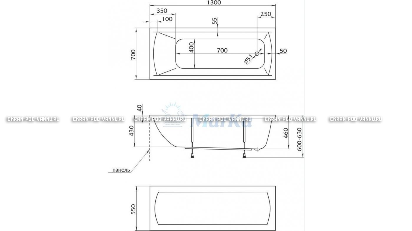 Акриловая ванна 1MarKa Modern 130x70 – купить по цене 8620 руб. в интернет-магазине в городе Ярославль картинка 16