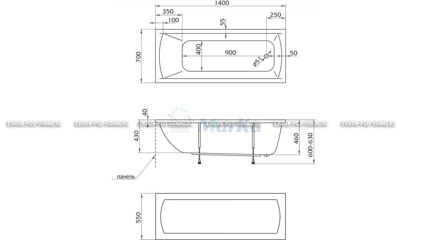 Акриловая ванна 1MarKa Modern 140x70 – купить по цене 8910 руб. в интернет-магазине в городе Ярославль картинка 16