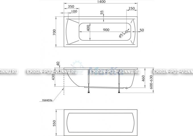 Акриловая ванна 1MarKa Modern 140x70 – купить по цене 8910 руб. в интернет-магазине в городе Ярославль картинка 5