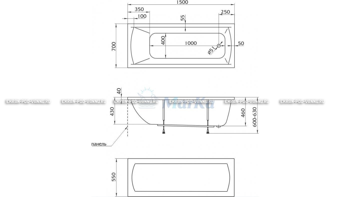 Акриловая ванна 1MarKa Modern 150x70 – купить по цене 9210 руб. в интернет-магазине в городе Ярославль картинка 13