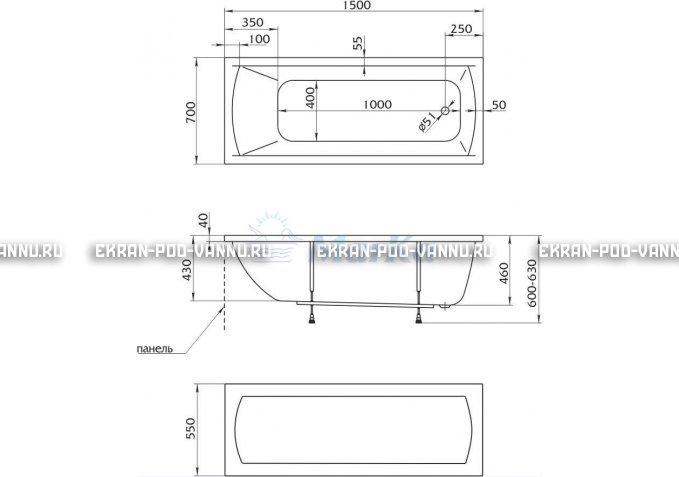 Акриловая ванна 1MarKa Modern 150x70 – купить по цене 9210 руб. в интернет-магазине в городе Ярославль картинка 4