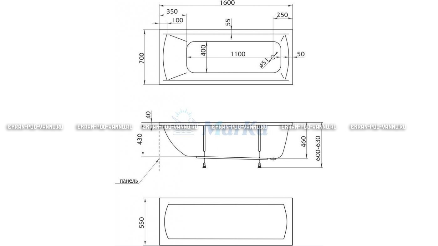Акриловая ванна 1MarKa Modern 160x70 – купить по цене 9410 руб. в интернет-магазине в городе Ярославль картинка 16