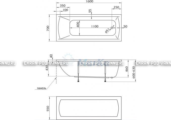 Акриловая ванна 1MarKa Modern 160x70 – купить по цене 9410 руб. в интернет-магазине в городе Ярославль картинка 5