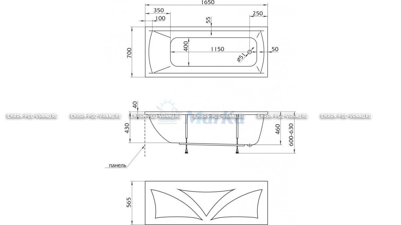 Акриловая ванна 1MarKa Modern 165x70 – купить по цене 9810 руб. в интернет-магазине в городе Ярославль картинка 16