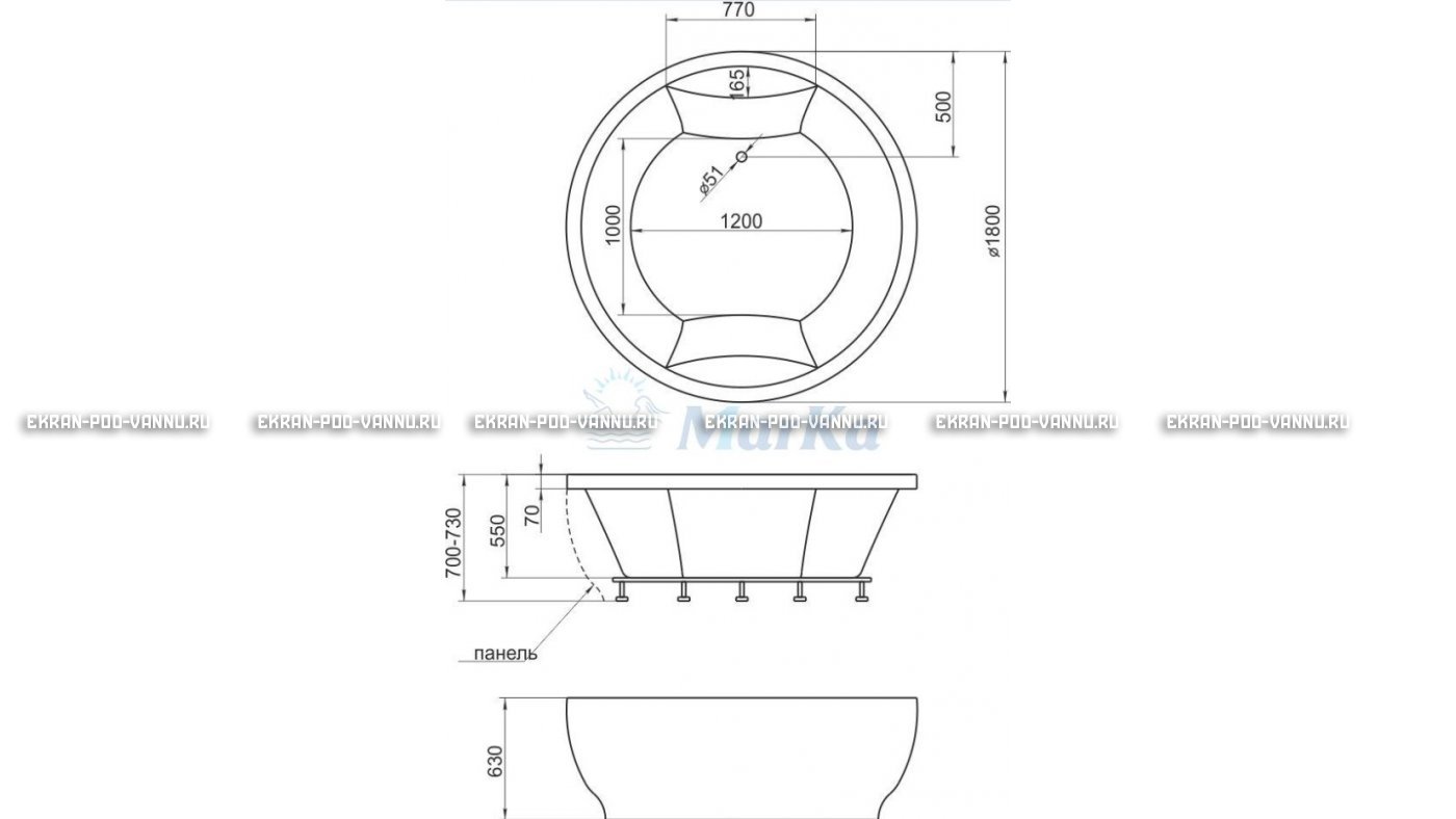 Акриловая ванна 1MarKa Omega 180x180  – купить по цене 42450 руб. в интернет-магазине в городе Ярославль картинка 13