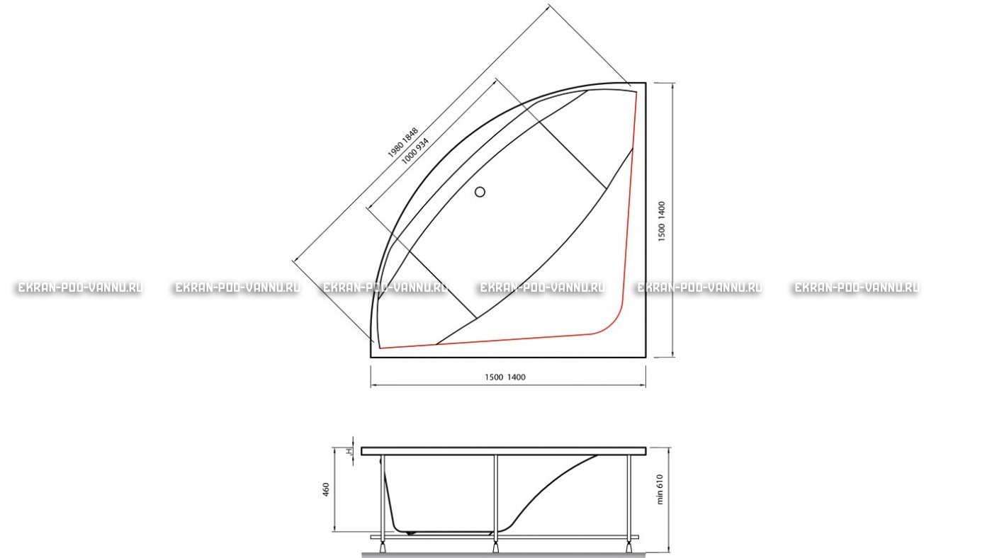 Акриловая ванна Vayer Boomerang 150x150 – купить по цене 59550 руб. в интернет-магазине в городе Ярославль картинка 15