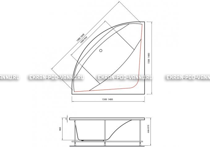 Акриловая ванна Vayer Boomerang 150x150 – купить по цене 59550 руб. в интернет-магазине в городе Ярославль картинка 4