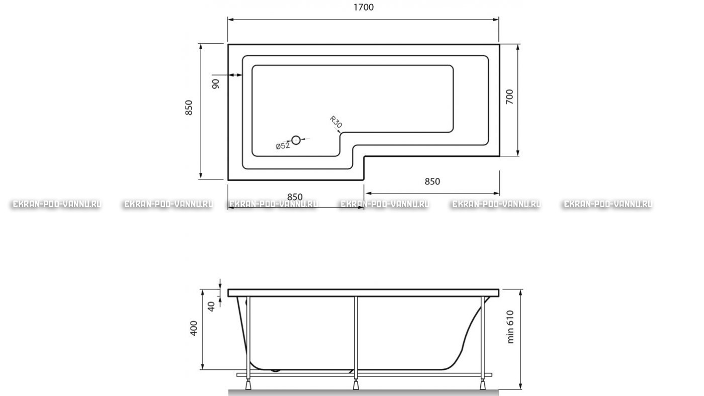 Акриловая ванна Vayer Options 170х70/85 – купить по цене 24110 руб. в интернет-магазине в городе Ярославль картинка 13