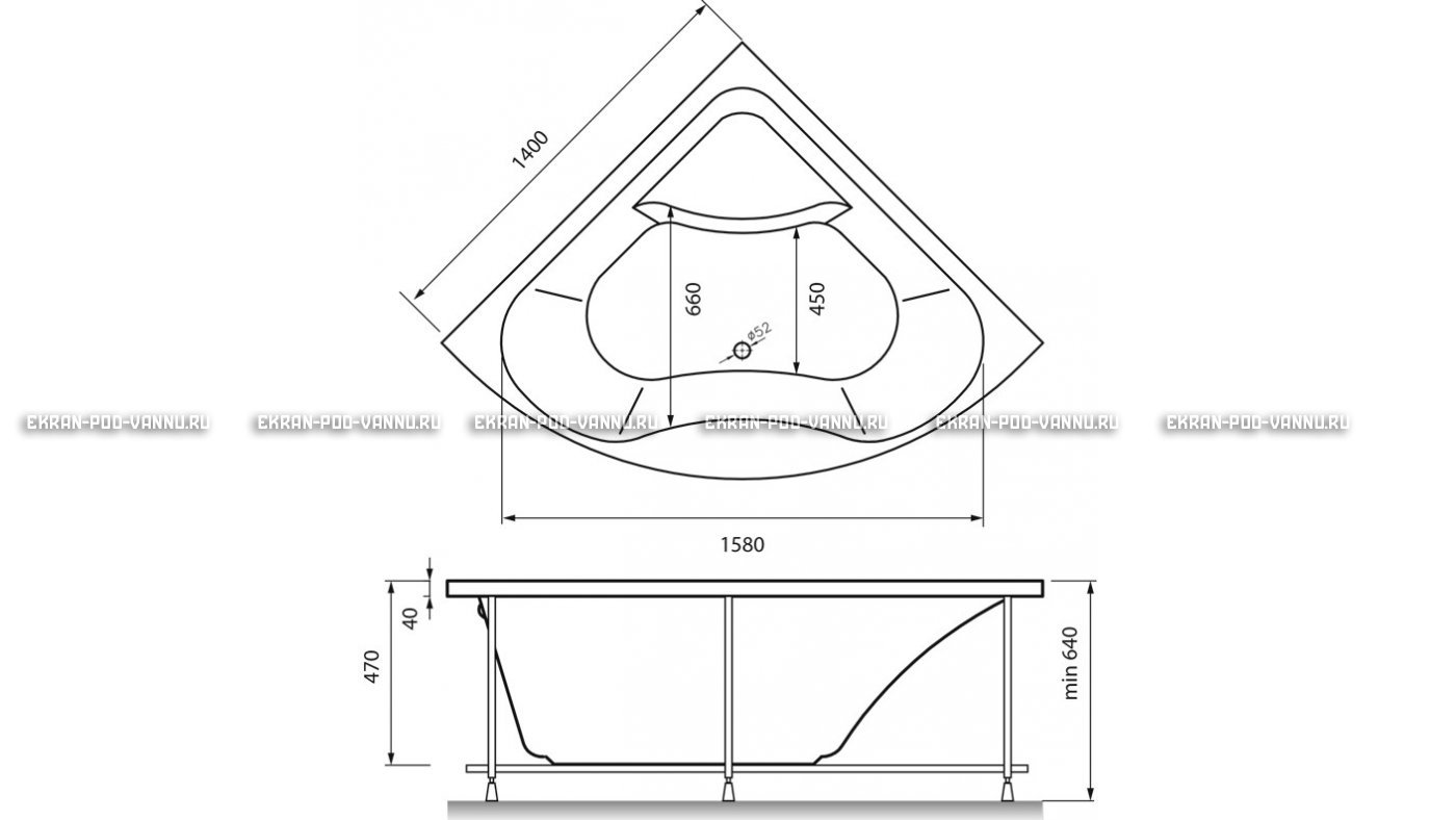 Акриловая ванна Vayer Persefona 140x140 – купить по цене 25230 руб. в интернет-магазине в городе Ярославль картинка 15