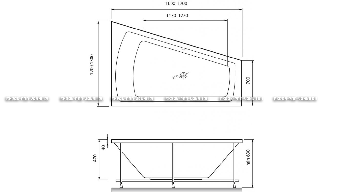 Акриловая ванна Vayer Trinitiy 170x130 – купить по цене 32590 руб. в интернет-магазине в городе Ярославль картинка 13