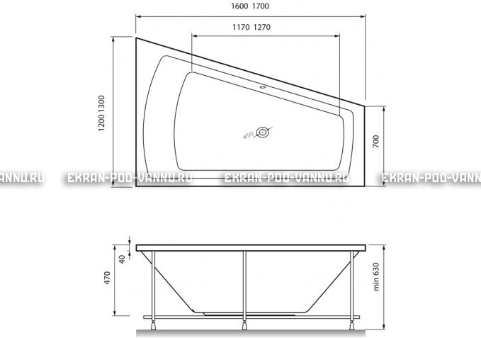 Акриловая ванна Vayer Trinitiy 170x130 – купить по цене 32590 руб. в интернет-магазине в городе Ярославль картинка 4